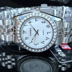 Casiru Ladies Rhinestone Bezel White Shell Dial Quartz Watch Stainless Bracelet